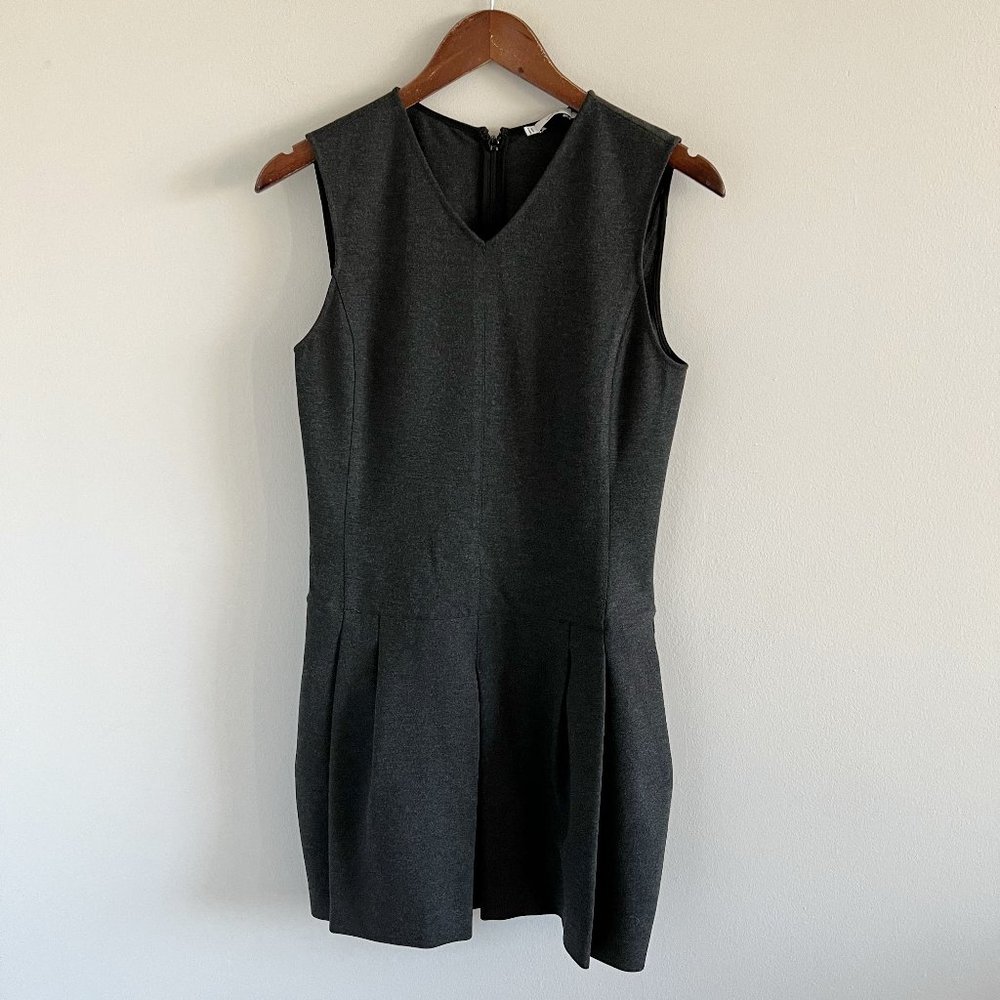 Vince Drop Waist Pleated Cocktail Dress 6 Gray V-Neck